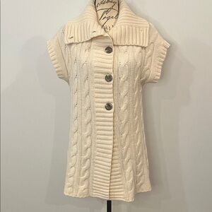 Eddie Bauer merino wool blend cable knit shawl collar cardigan sweater cream L